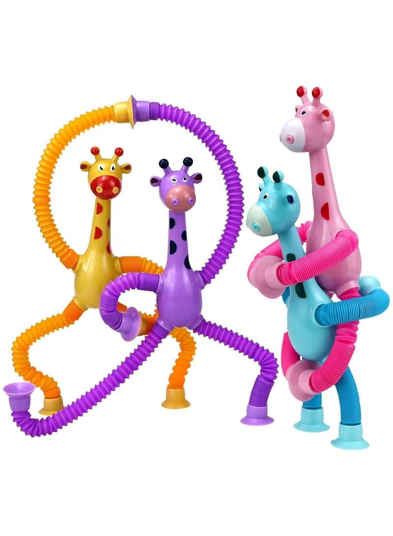 Telescopic Giraffe Suction Cup Toy for Toddlers – 4-Pack Pop Tubes Baby Sensory Toys, Fine Motor Skills & Creative Learning, Autism Fidget Toy, Perfect Party Favors & Gifts for Children