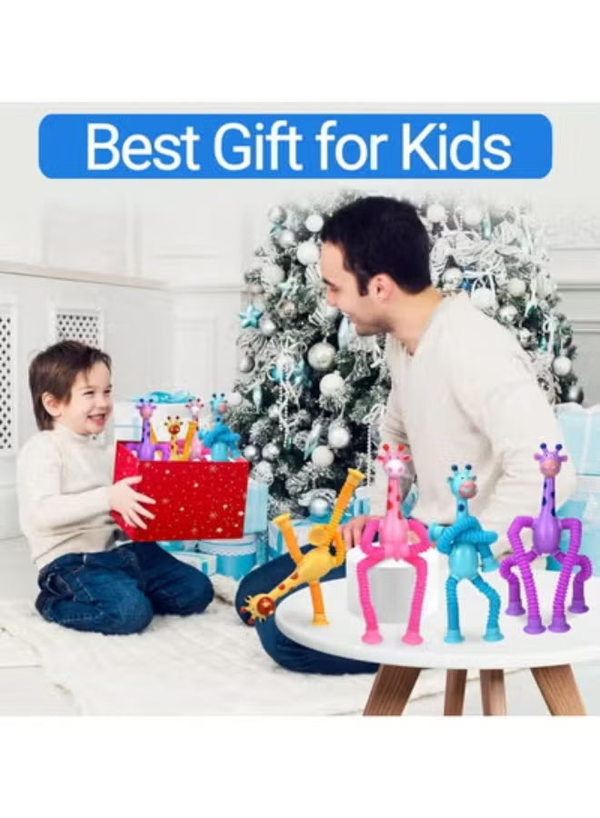 Telescopic Giraffe Suction Cup Toy for Toddlers – 4-Pack Pop Tubes Baby Sensory Toys, Fine Motor Skills & Creative Learning, Autism Fidget Toy, Perfect Party Favors & Gifts for Children