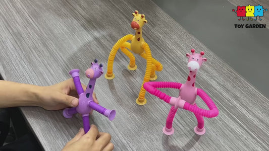 Telescopic Giraffe Suction Cup Toy for Toddlers – 4-Pack Pop Tubes Baby Sensory Toys, Fine Motor Skills & Creative Learning, Autism Fidget Toy, Perfect Party Favors & Gifts for Children